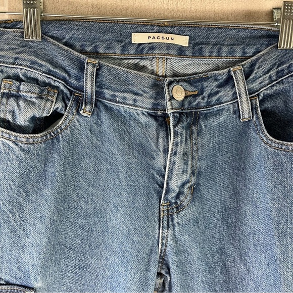 PacSun Jeans Womens Size 25 90's Baggy Wide Leg Cargo Multi-Pocket Mid Waist - Picture 3 of 10